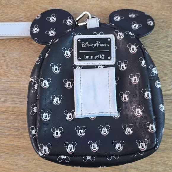 Disney Parks Loungefly Mickey Mouse Faces Mini Backpack Wristlet Black White Bag - Picture 7 of 8